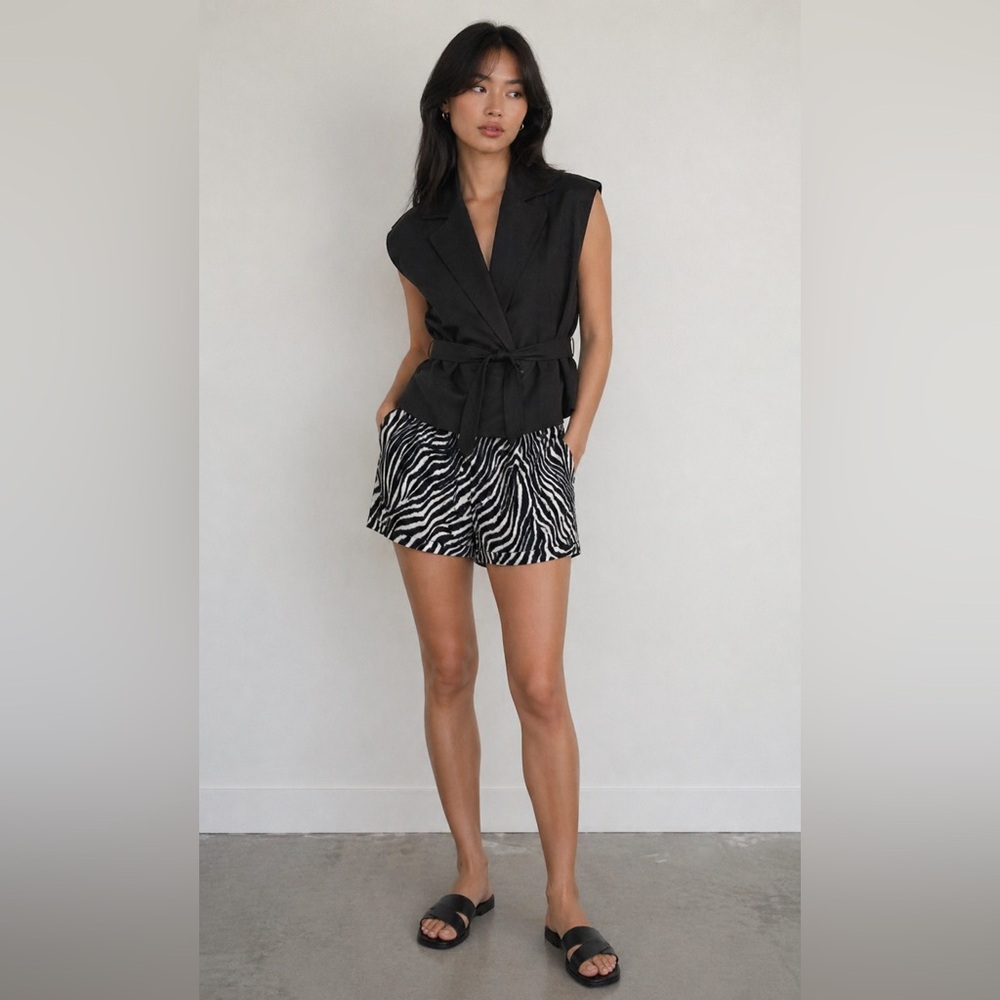 Zara Black Sleeveless Trench Vest with Tie Waist XS-S